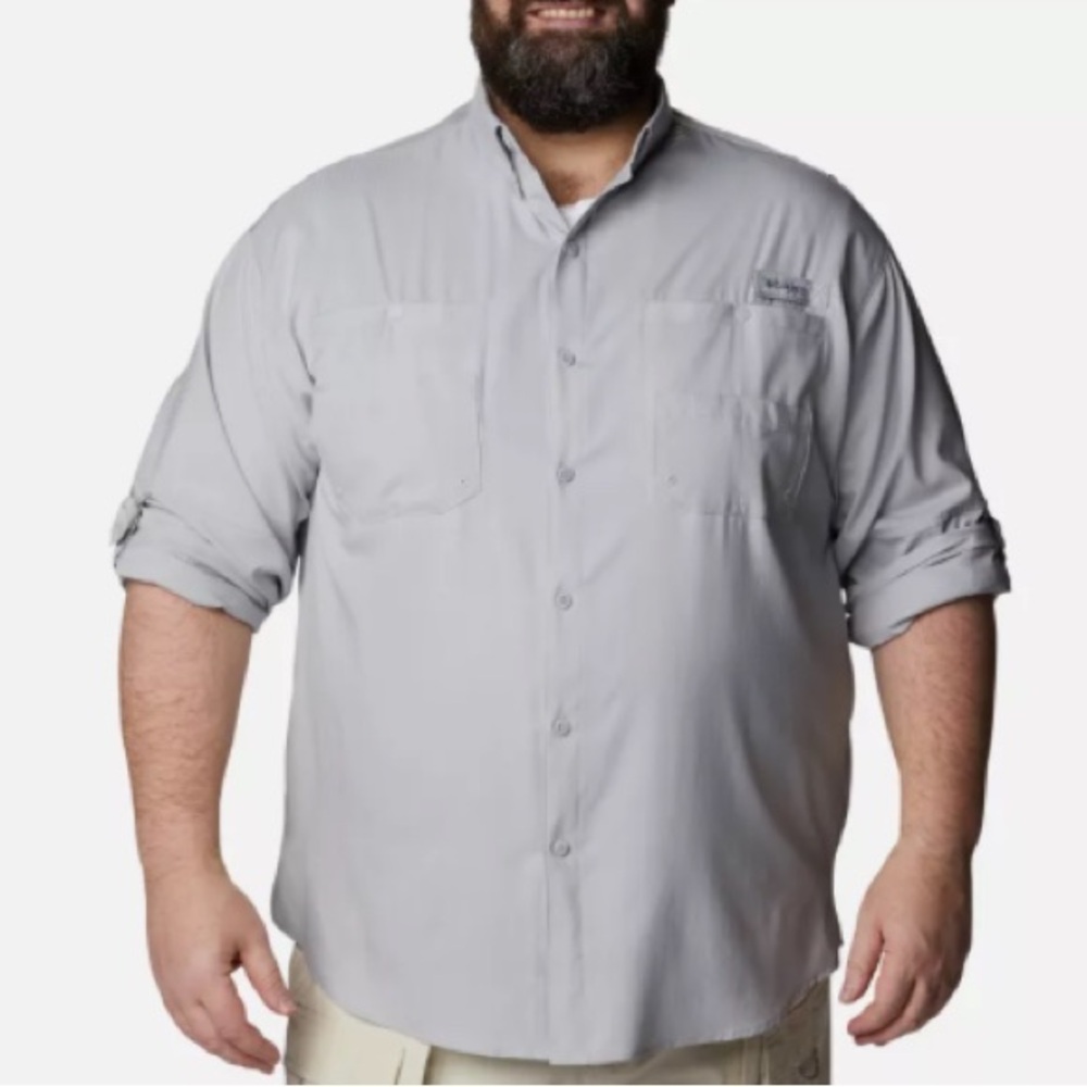 COLUMBIA Men’s PFG Tamiami II Long Sleeve Grey Shirt - Big | XXL